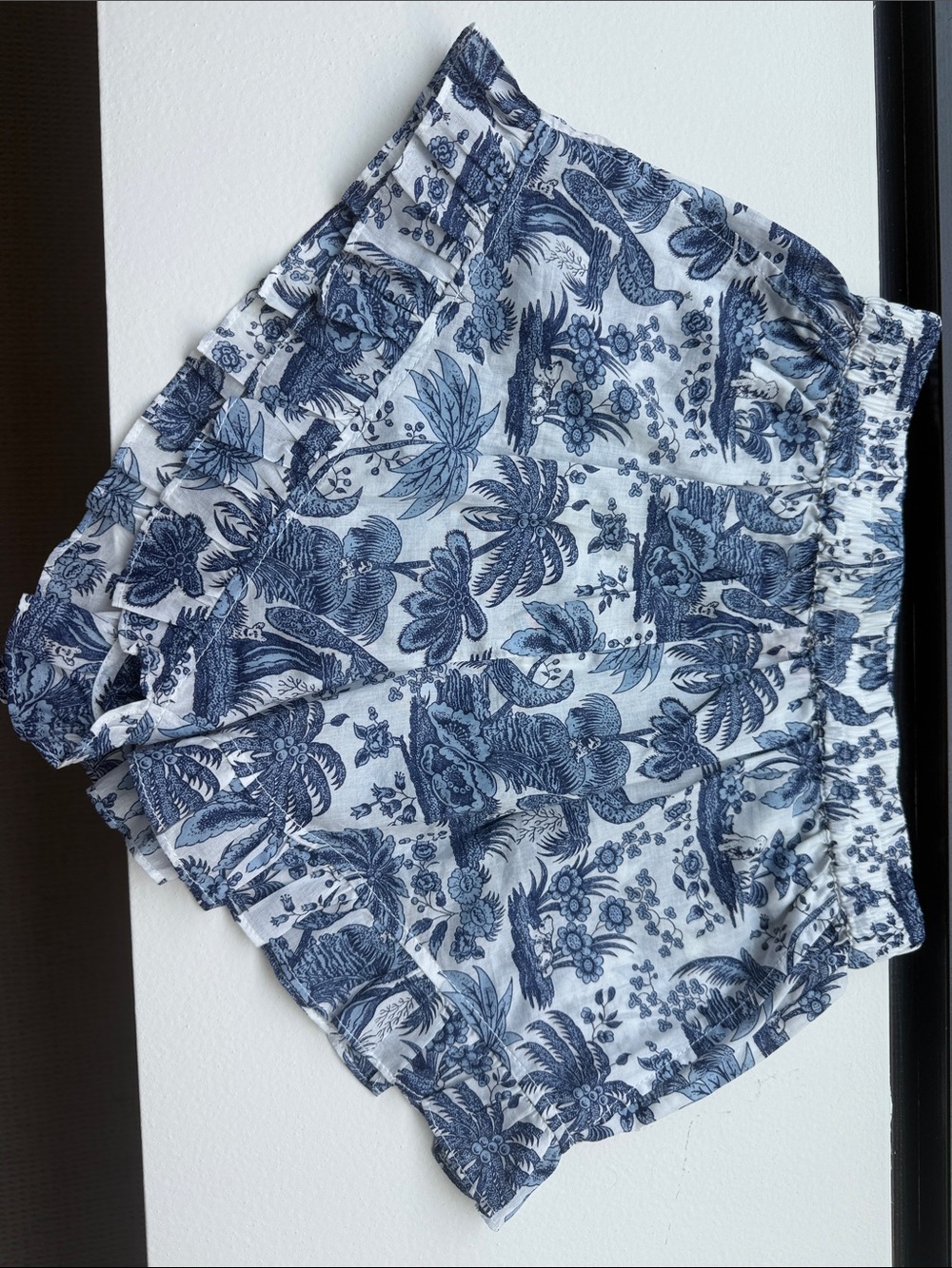STAUD White Shorts with Navy Floral Print